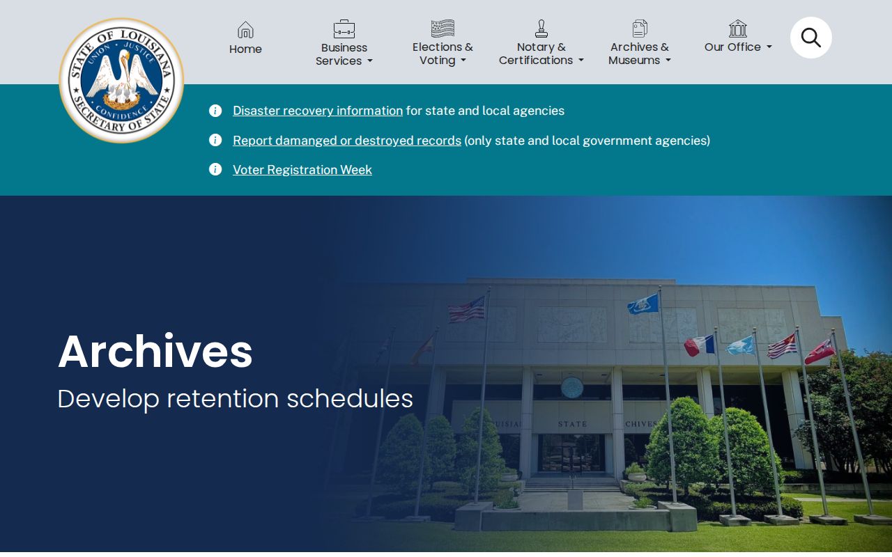 Louisiana State Archives guidance on agency records retention schedules