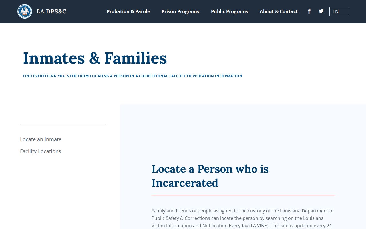 Louisiana DPS and Corrections inmate information locator page