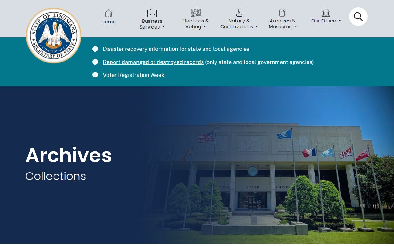 Louisiana State Archives collections and record research page